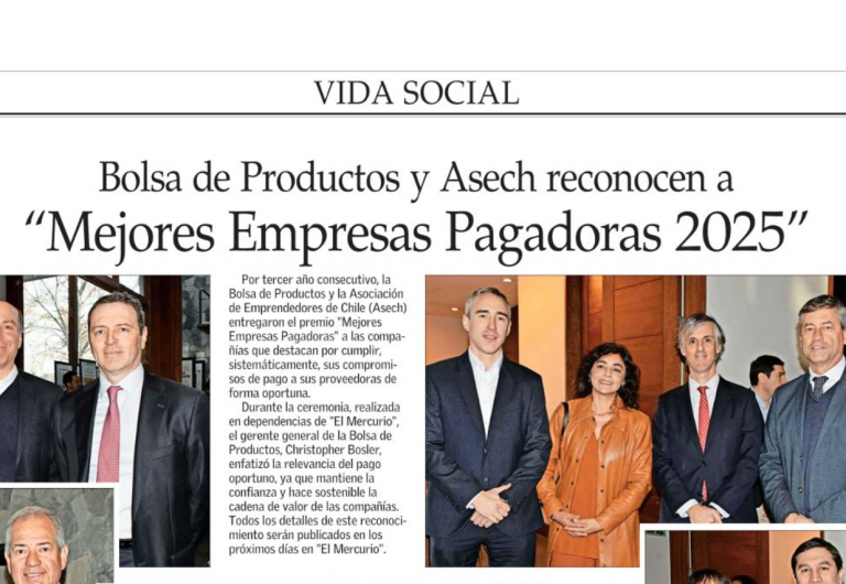 Bolsa de Productos y Asech reconocen a «Mejores Empresas Pagadoras 2025»